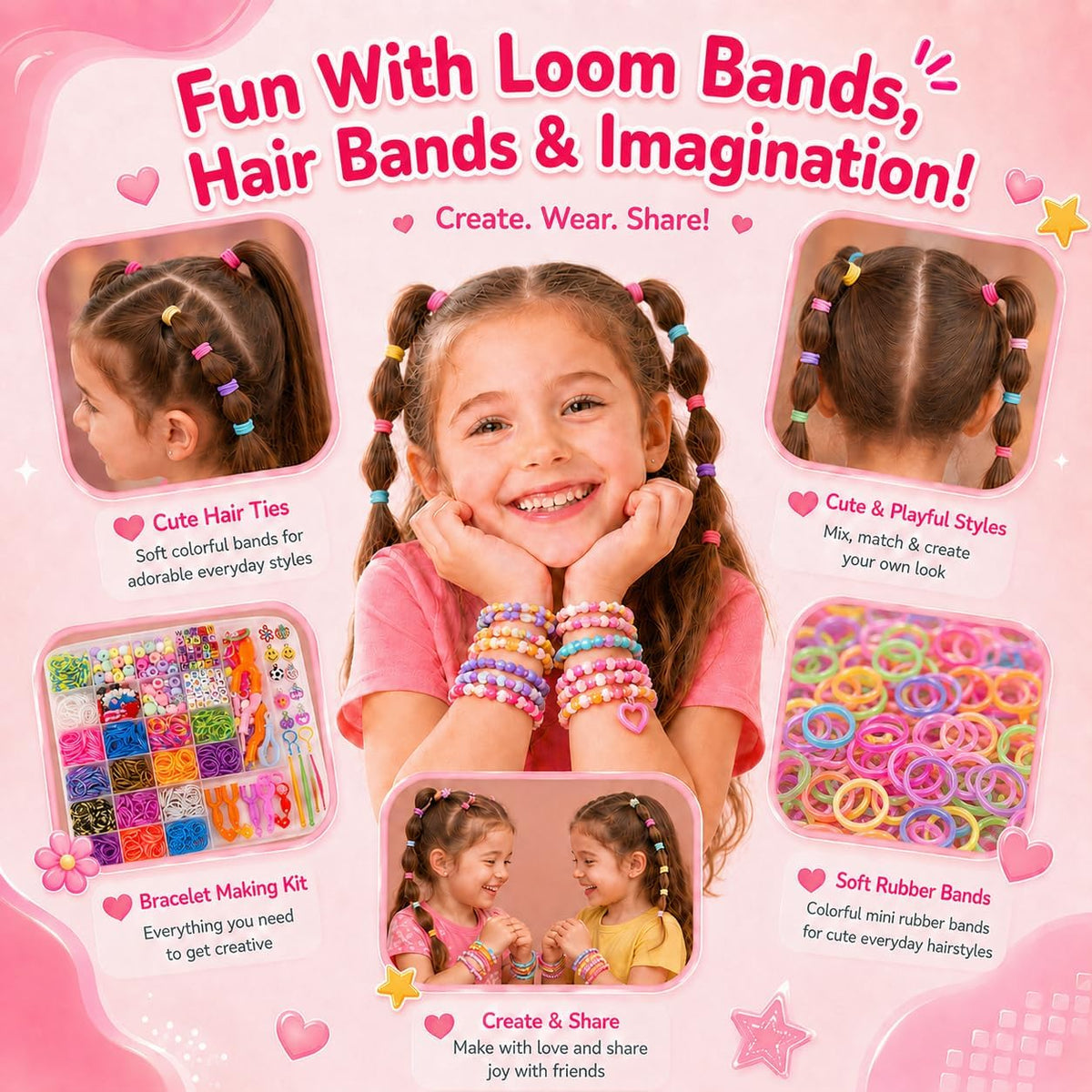 BIZEE 2700+ Loom Bands, Loom Band Kit for Boys and Girls with 32 Dazzling Colours, Baby Hair Bands for Ponytails, Loom Rubber Bands for DIY Bracelet Making with Accessories and Storage Box