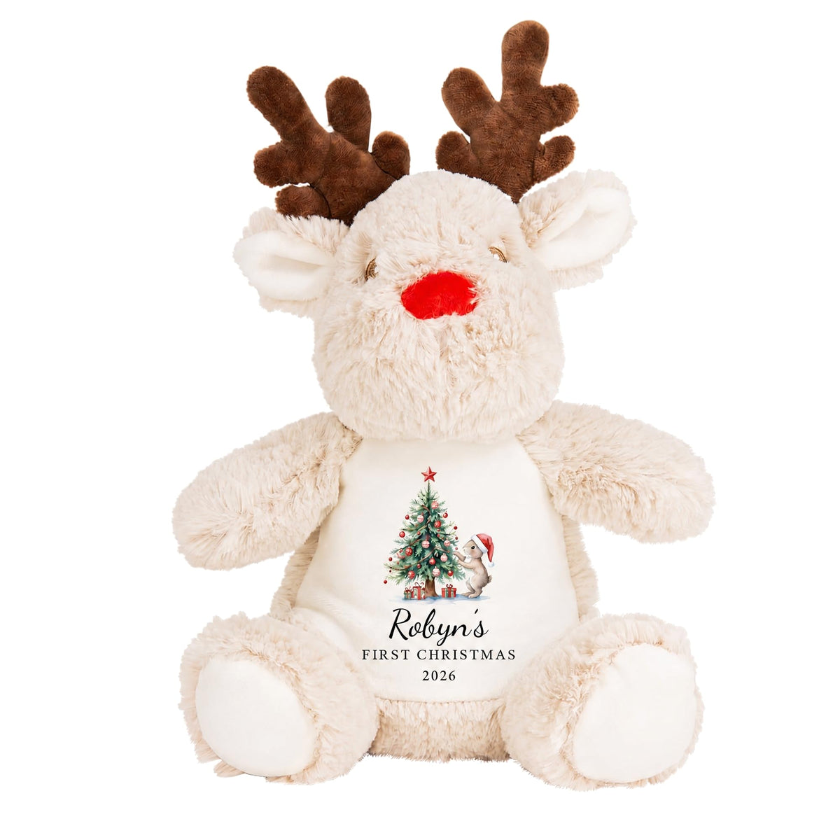 Chicken Craft Personalised Reindeer Soft Toy - Baby's 1st Christmas Keepsake Plush with Name