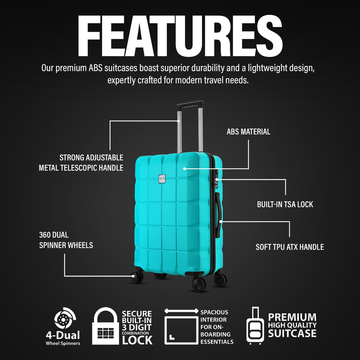 ATX 28 Inch Suitcase Large 110L – Lightweight Hard Shell Checked Luggage, 4 Wheels, TSA Lock, 30KG Capacity, Black