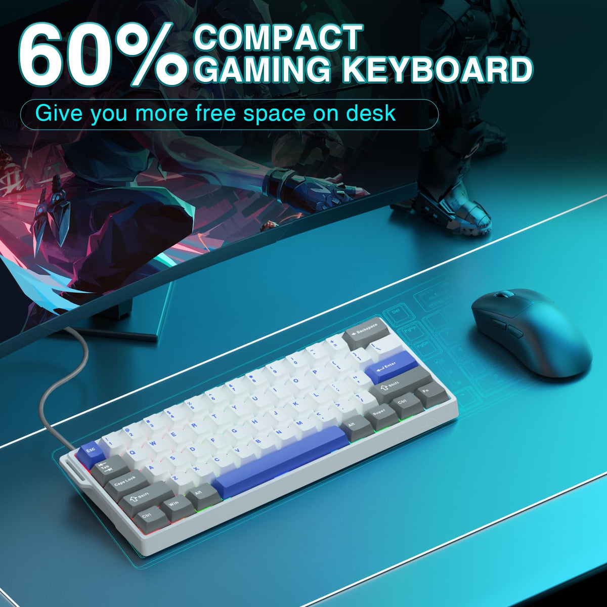 AULA WIN60 HE Mechanical Gaming Keyboard Wired,Hall Effect Magnetic Switches,Adjustable Actuation Rapid Trigger,8K Polling Rate,RGB Backlight,60% Percent Keyboard for Mac/Win (BLACK) (Pack of 2)