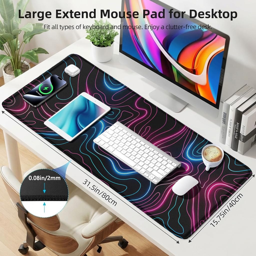 Rcege Large Gaming Mouse Pad Extended Desk Mat with Non Slip Stitched Edge