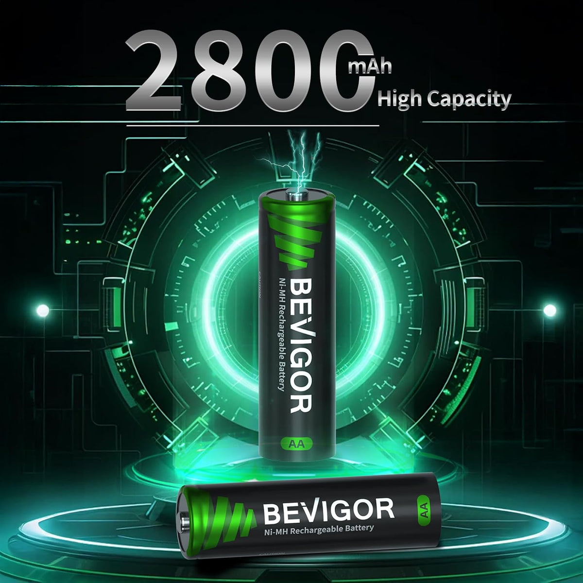 BEVIGOR AA Rechargeable Batteries 8 Pack, 1500 Cycles 2800mAh 1.2V High Capacity AA Ni-MH Rechargeable Batteries, Precharged