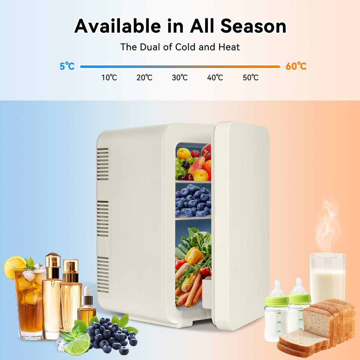 ARTETHYS Mini Fridge for Bedrooms, 10L Small Car Fridge, White