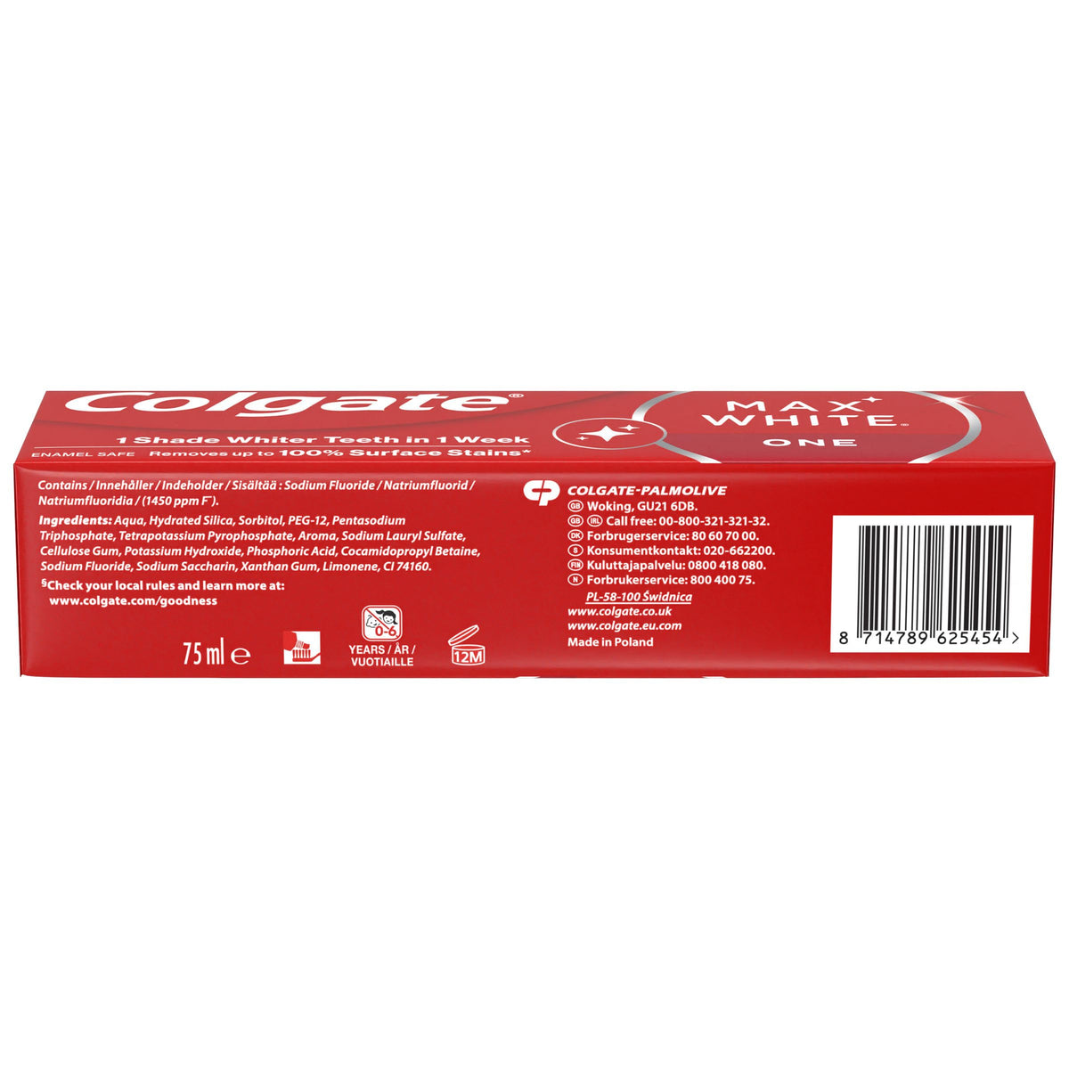 Colgate Max White Purple Reveal Teeth Whitening Toothpaste - Clinically Proven to Remove up to 100% of Surface Stains** - Fluoride Toothpaste - Colgate Multipack - 4 X 75ml