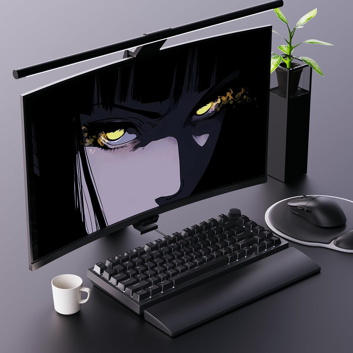 AJAZZ AK820 Wired Mechanical Keyboard, 75% Gaming Keyboard with Volume Control Knob, PBT Keycaps, 82 Keys, Five-Layer Sound Insulation Pad, South-Oriented RGB, Full-Key Hot Swap, Black Grey Yellow