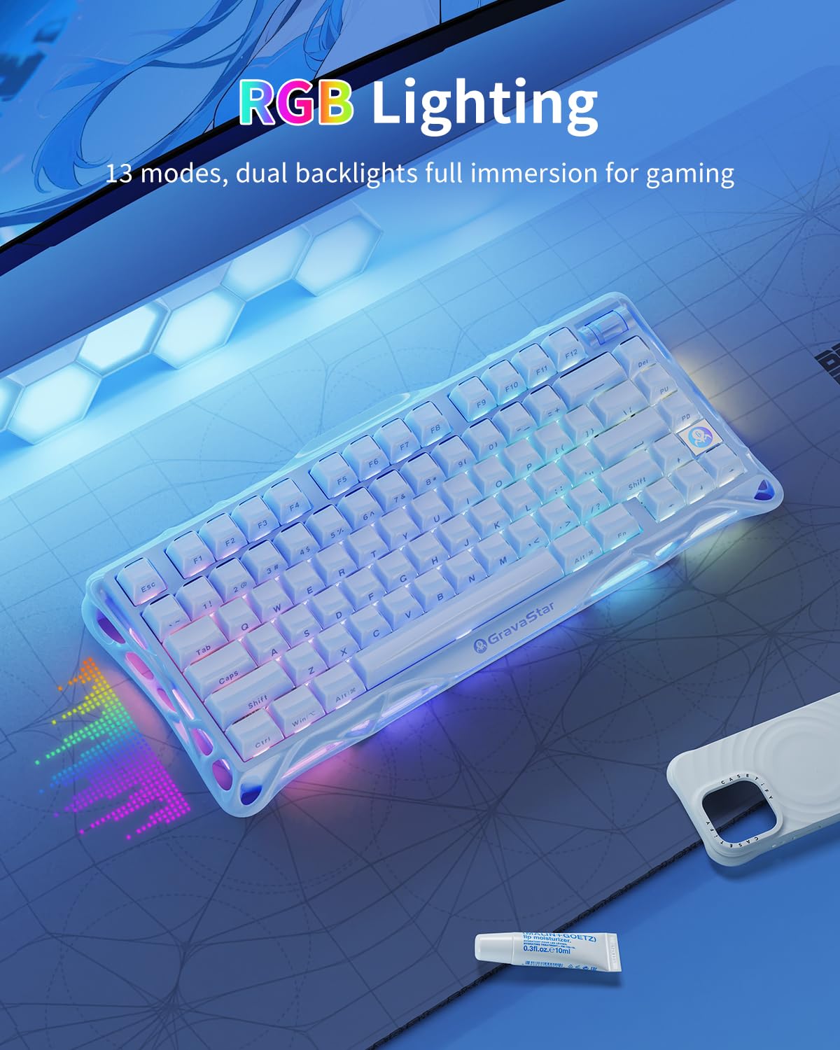 GravaStar Mercury K1 Mechanical Keyboard with Aluminium Frame, 75% Wireless Gaming Keyboard, Hot Swap Custom Keyboard with Button, Gasket, RGB Tri-Mode Keyboard, PBT Keycaps, 8000 mAh White