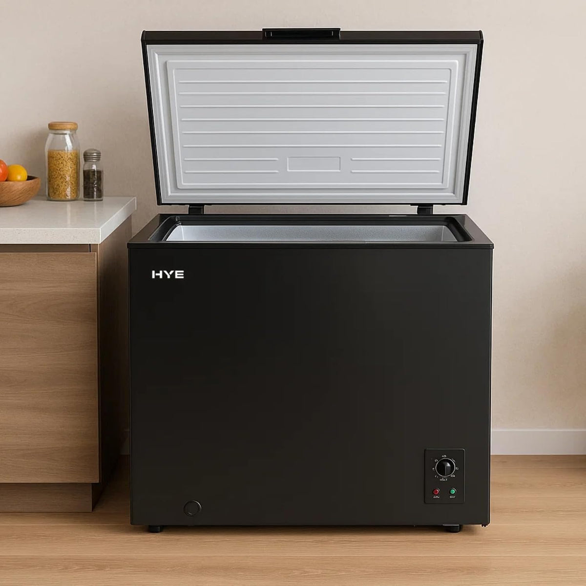 HYE Chest Freezer - 205L Capacity, Freestanding Design, Black