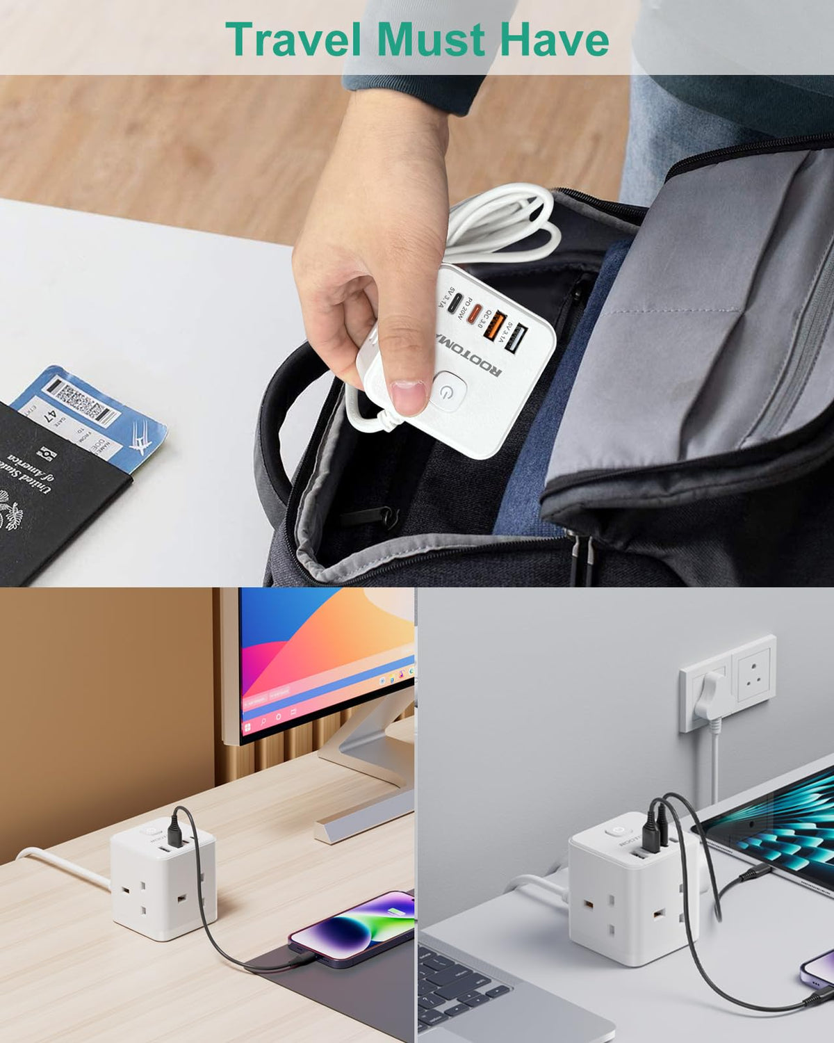 Japan Travel Adapter 3 Way 4 Fast Charging USB (QC3.0/PD20W)