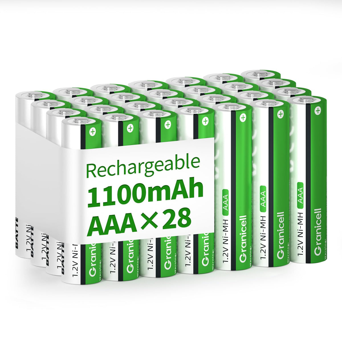 Granicell AAA Rechargeable Batteries (12 Pack), 1100mAh, 1.2V NiMH