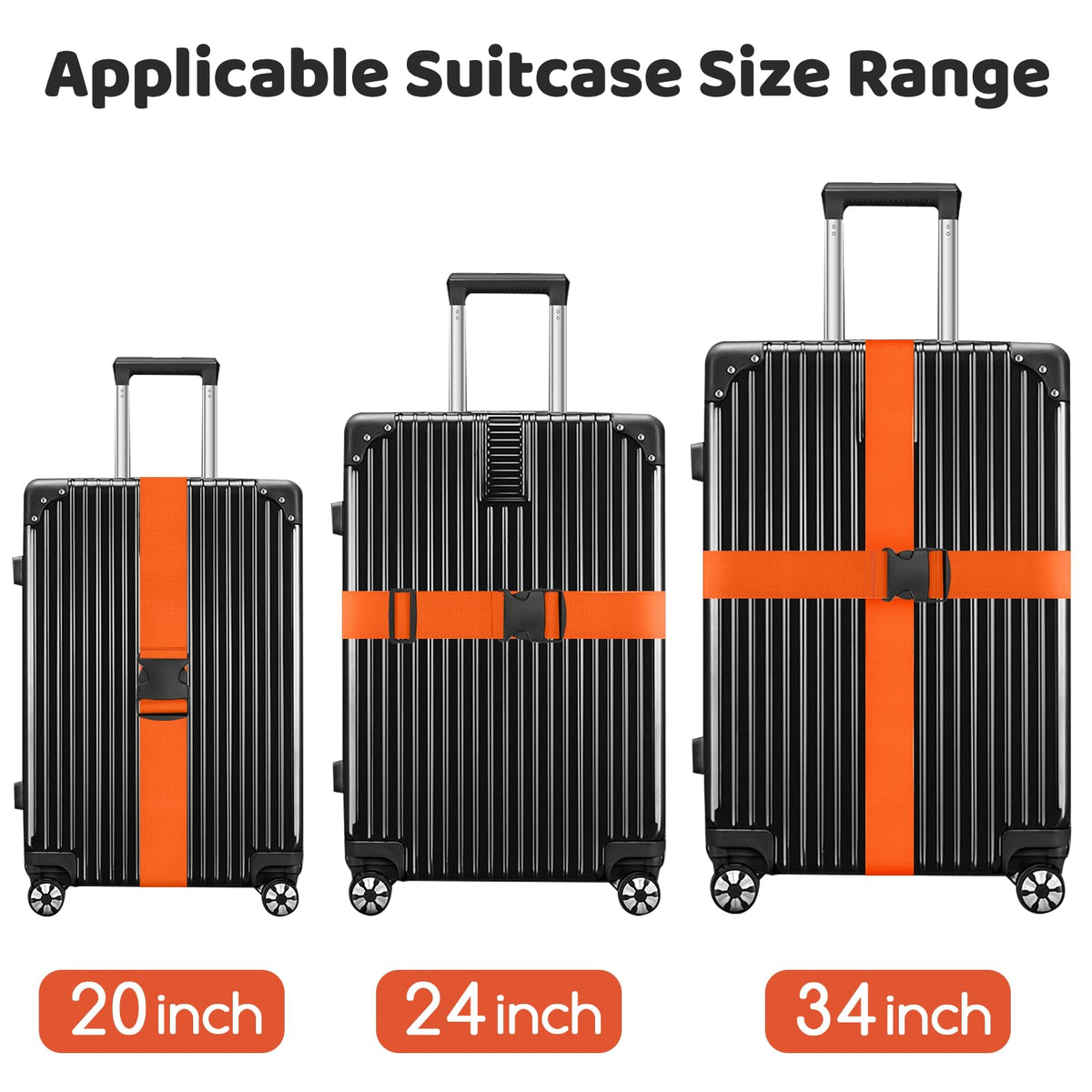 WISYOK Luggage Straps Extended, 4 Pack, 130-250cm Adjustable, Blue Orange