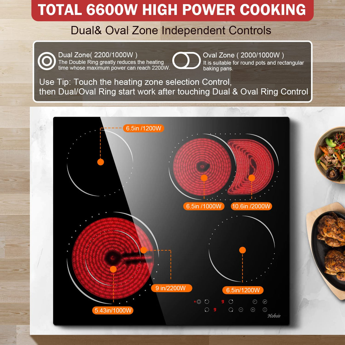 Hobsir Ceramic Hob with Knobs, Built-in Electric Cooker Hob 4 Burners 60 cm