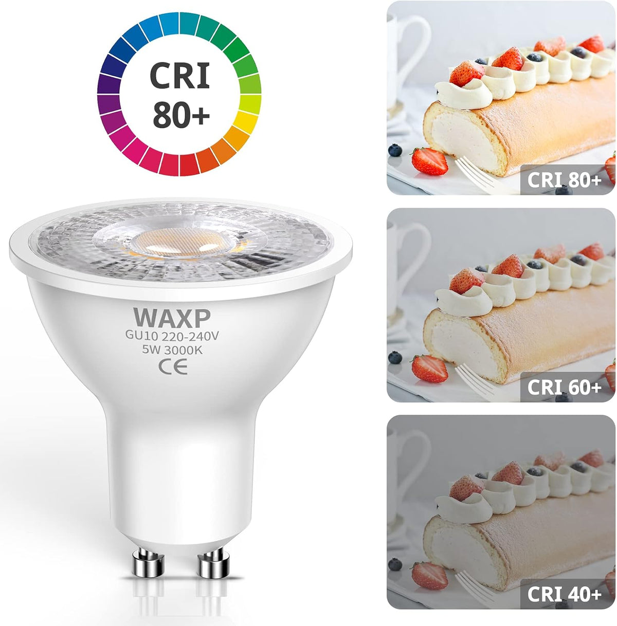 GU10 LED Spot Light Bulbs Warm White 5W, 3000K, 365lm, No Flickering, Energy Saving Light Bulbs, Equivalent 40-50W GU10 Halogen Spotlight Bulbs, Non-Dimmable, 10 Pack
