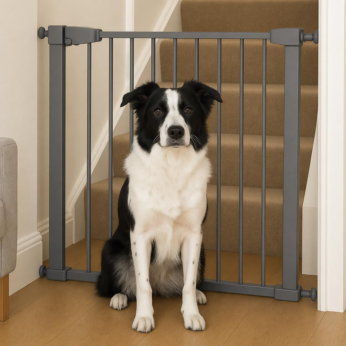 For Your Little One Pressure Fit Safety Stair Gate – 100–107 cm – 2 x 7 cm Extensions Included – No Screws Needed | One-Hand Opening | Baby & Pet Gate for Stairs & Doorways, Grey