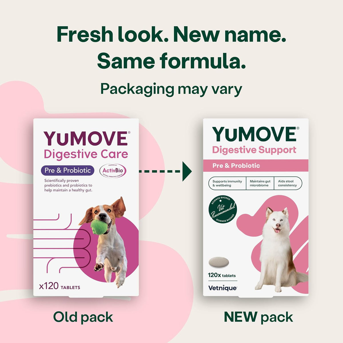YuMOVE Digestive Care, Dog Pre and Probiotics Supplement for Gut Health, Digestive Support for All Ages and Breeds, 120 Tablets - Eco Friendly and Letter Box Ready Packaging
