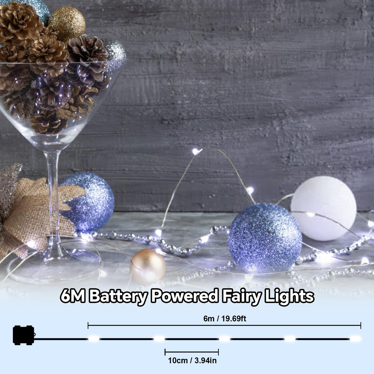 60LED 6m Fairy Lights Battery Operated, Battery Powered String Light Indoor