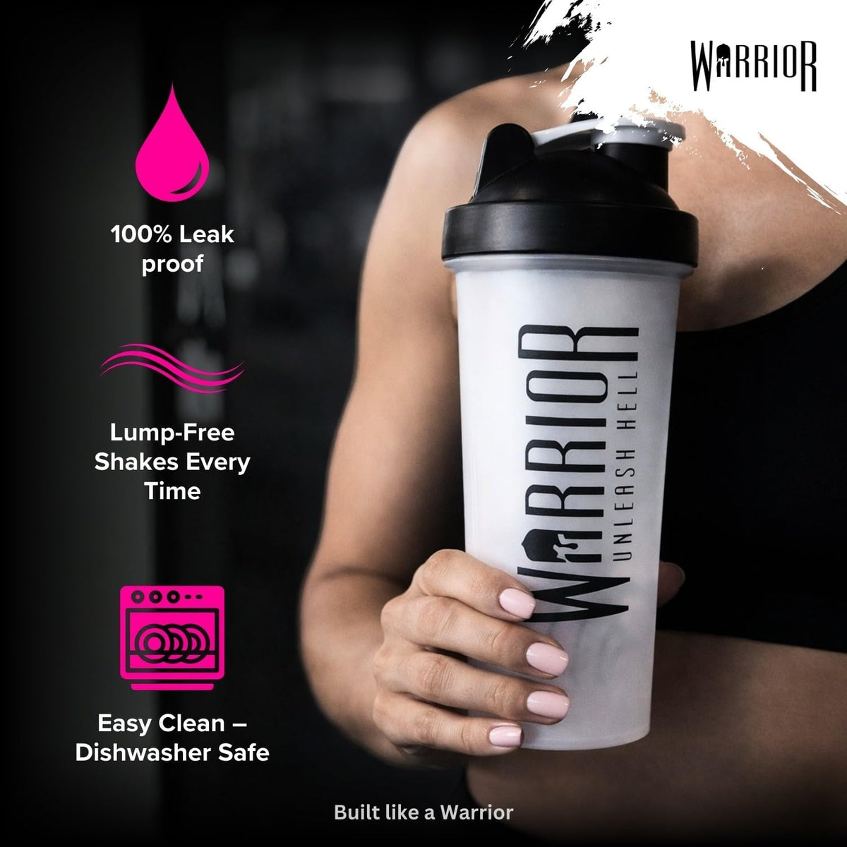 Warrior Protein Shaker Bottle 600ml with Wire Mixball Protein Shake Mixer