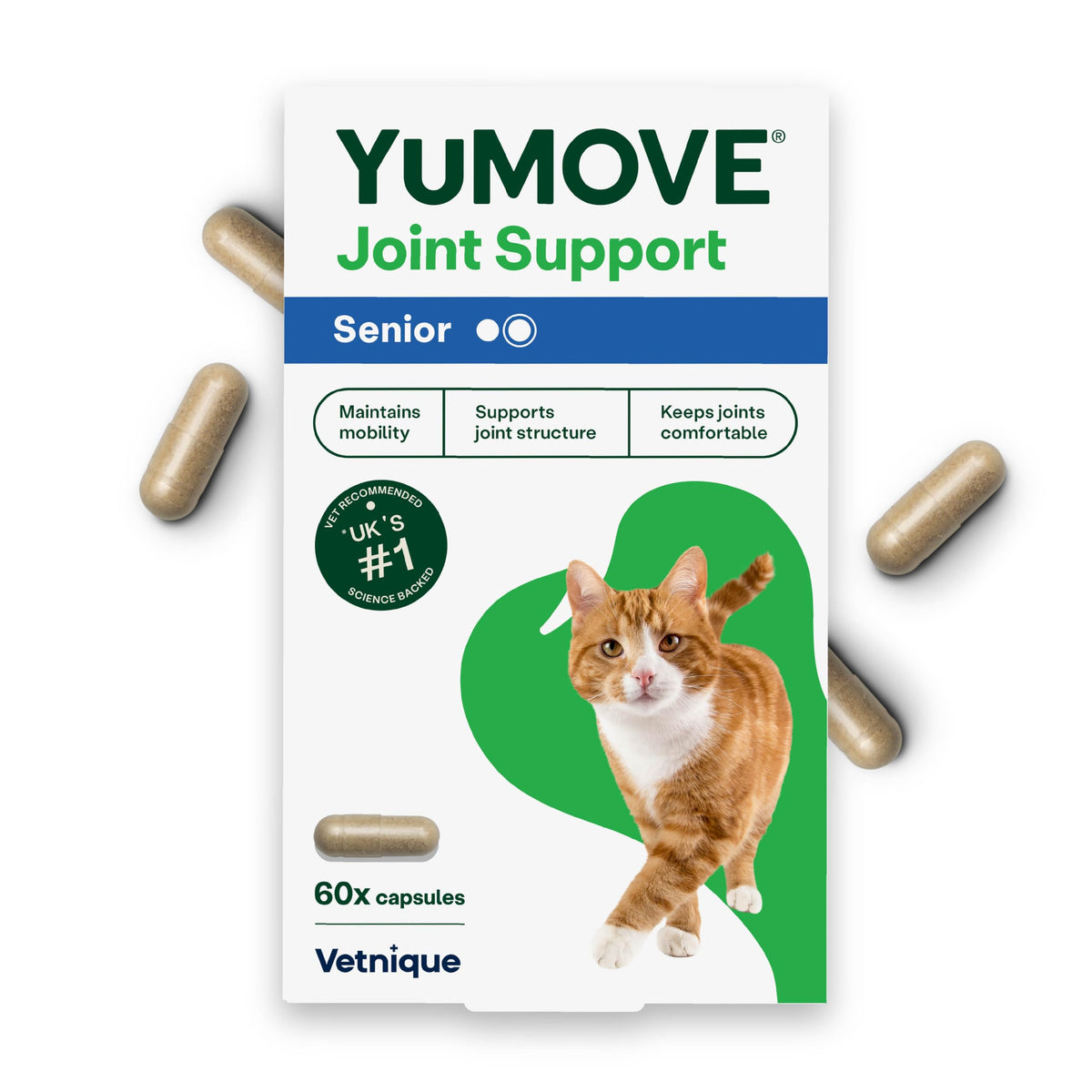 YuMOVE Senior Cat Joint Supplement for Joint Care & Joint Aid, for Older, Stiff Cats with Glucosamine, Chondroitin & Green Lipped Mussel, 60 Capsules - Packaging May Vary
