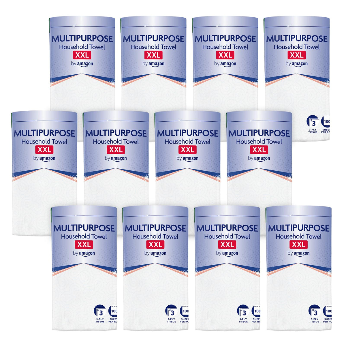 by Amazon Multipurpose Kitchen Roll, 3-Ply, XXL Household Towel, 6 Rolls (Pack of 1), 100 Sheets per Roll