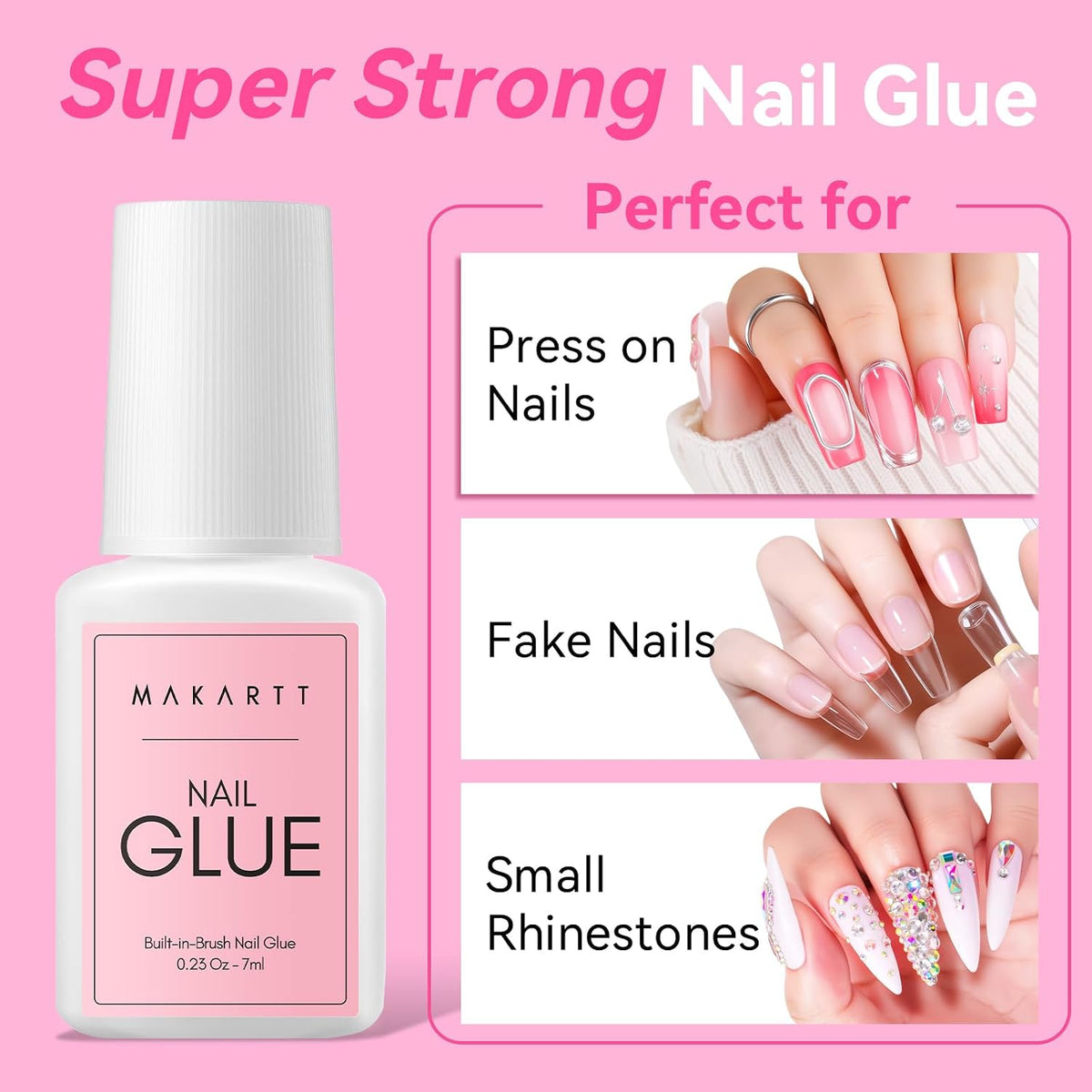 Makartt Extra Strong Nail Glue with Brush – 5s Dries Quickly, Long-Lasting Hold, 7ml Acrylic Adhesive for Nail Tips, Fake Nails & Repairs, No Nail Lamp Needed