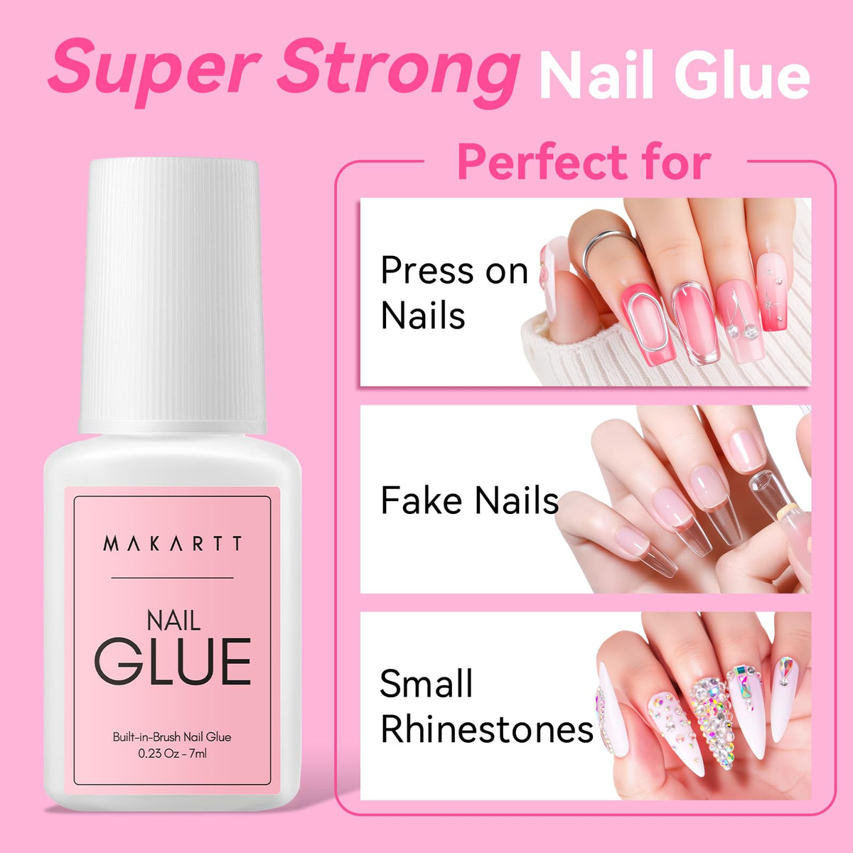 Makartt Extra Strong Nail Glue with Brush – 5s Dries Quickly, Long-Lasting Hold, 7ml Acrylic Adhesive for Nail Tips, Fake Nails & Repairs, No Nail Lamp Needed