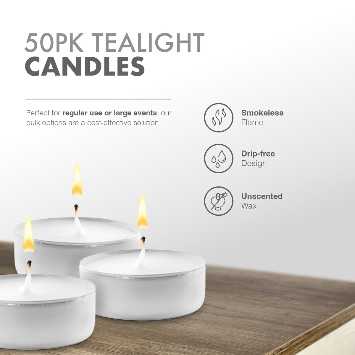 delka Unscented Tea Lights White- Long-Lasting 8 Hour Burn Time-Smoke-Free Bright Flame -Ideal for Weddings, Events, Aromatherapy, Home Décor, and Emergency Use-Premium Quality (White, Pack of 100)