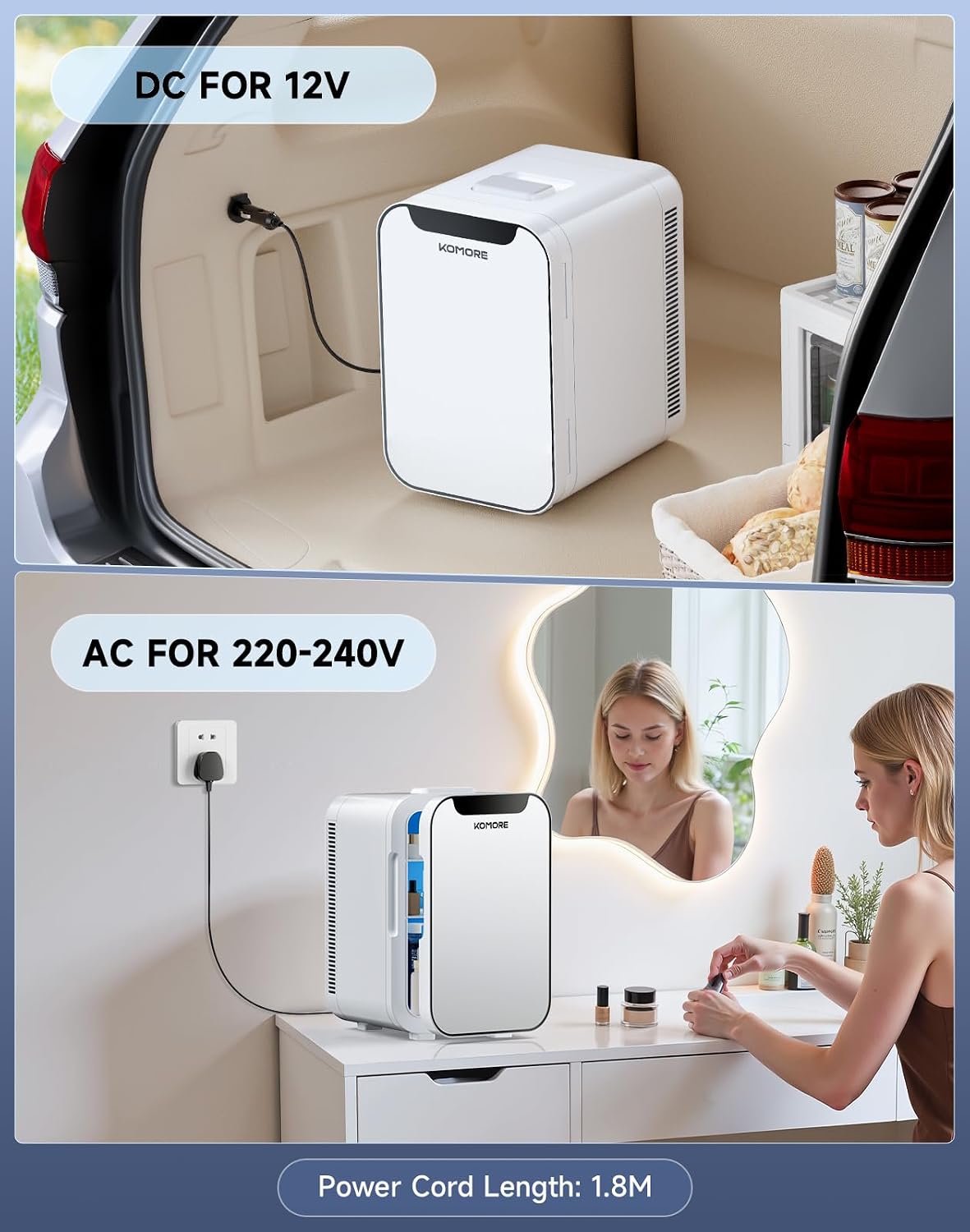 Mini Fridge, Portable Small Fridge, Cooler & Warmer, 18L, White