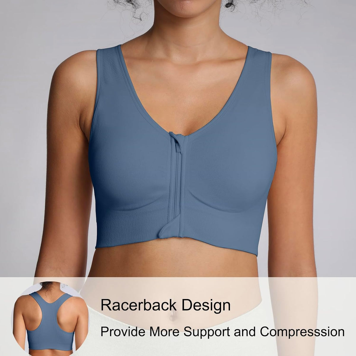 Lemef Front Zipper Sports Bras High Impack Post Op Compression Bras for Women Post Surgery Wireless Racerback Yoga Bra