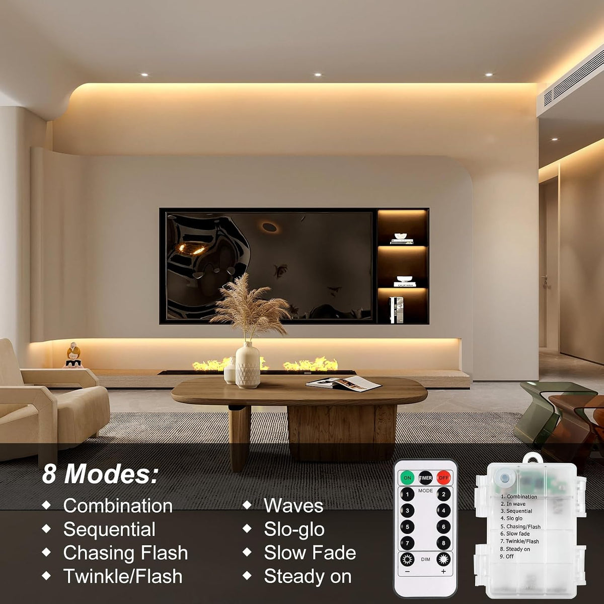 CCILAND 3M 90 LED Battery Strip Lights with Remote 8 Modes Timer