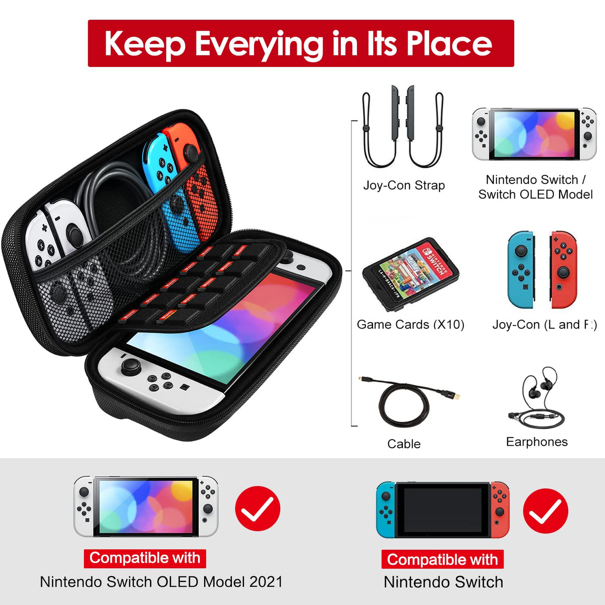 ivoler Carry Case for Nintendo Switch 2 (2025 Model) – Protective Portable Hard Shell Pouch Carrying Travel Game Bag for Nintendo Switch 2 Accessories Holds 12 Game Cartridge– Black