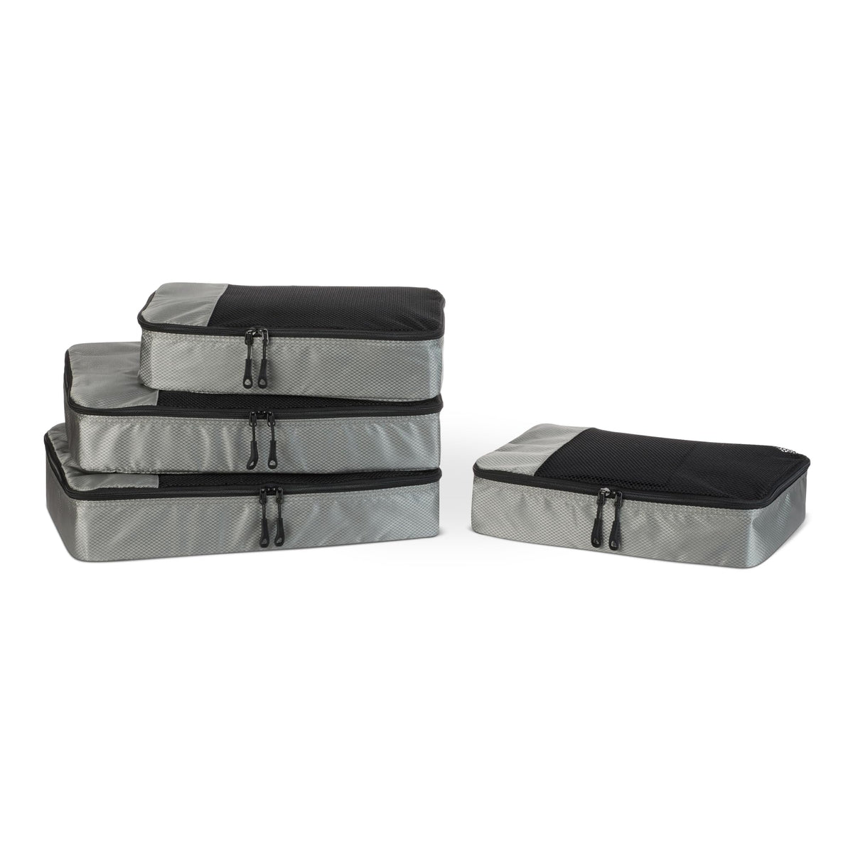Amazon Essentials 4-Piece Packing Cubes Travel Accessories Set, Luggage Organiser with Double Zip, Mesh Top, 100% Polyester, Medium, Black (Previously Amazon Basics)