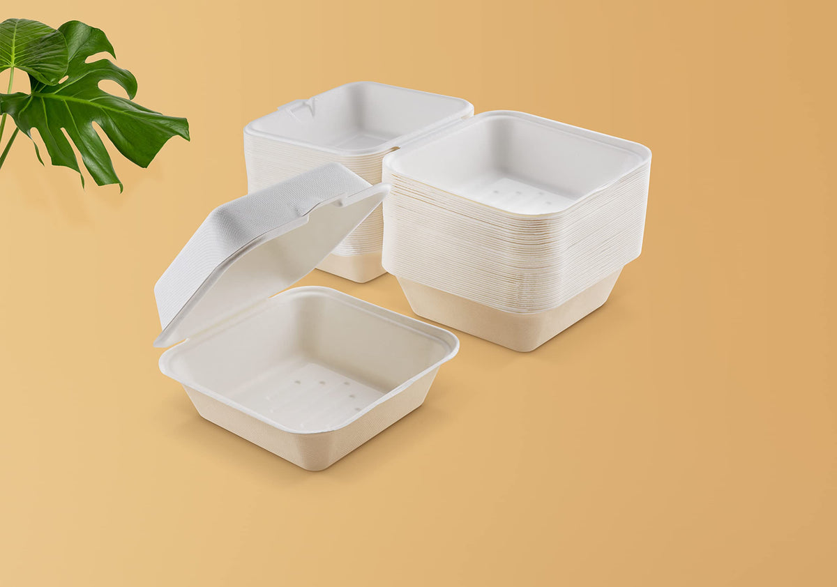 FOOGO Green 50pcs Clamshell Takeaway Boxes, 9x6 inch, 30oz / 900ml
