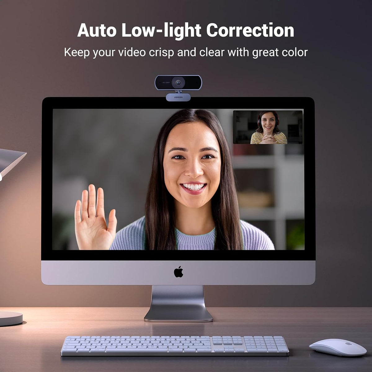 UGREEN Full HD 1080P/30fps Webcam for PC/Laptop/Mac, Auto Light Correction