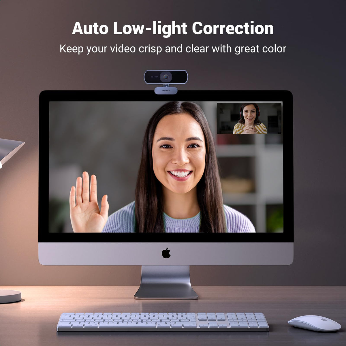 UGREEN Full HD 1080P/30fps Webcam for PC/Laptop/Mac, Auto Light Correction