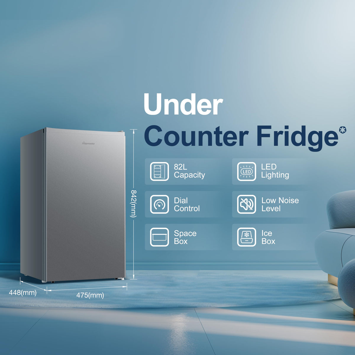 Fridgemaster 45L Table Top Mini Fridge MUR4545, 45cm Compact Refrigerator with Adjustable Thermostat, Reversible Door, 39dB Low Noise, White, Energy Class E