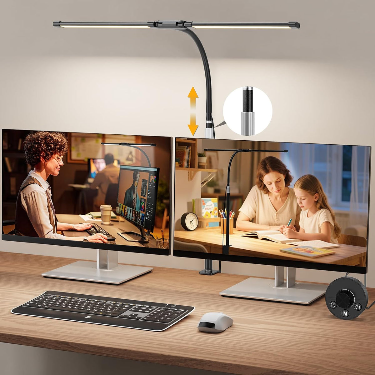 Woputne Dual Head Led Desk Lamp with Clamp for Home Office Study, 24W,Black