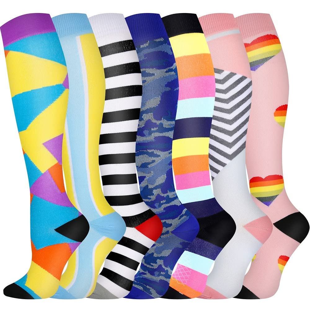 Compression Socks, (2/4/6/7 Pairs) for Men & Women 15-20 mmHg is Best for Athletics, Running, Flight Travel, Support