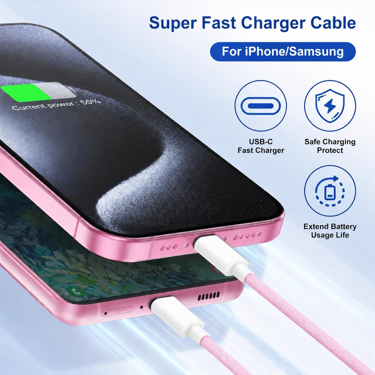 2 Pack 60W USB-C to C Fast Charging Charger Cable For iPhone 18 Pro Max 17e