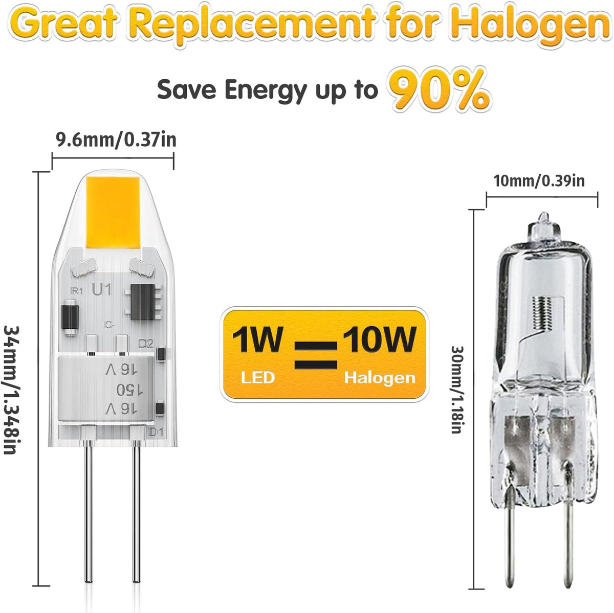 2W G4 LED Bulbs Warm White 3000K, Replacement 20W Halogen Bulb, Non Flicker AC/DC 12V Energy Saving G4 LED Capsule Light Bulbs, Non-Dimmable, 10 Pack