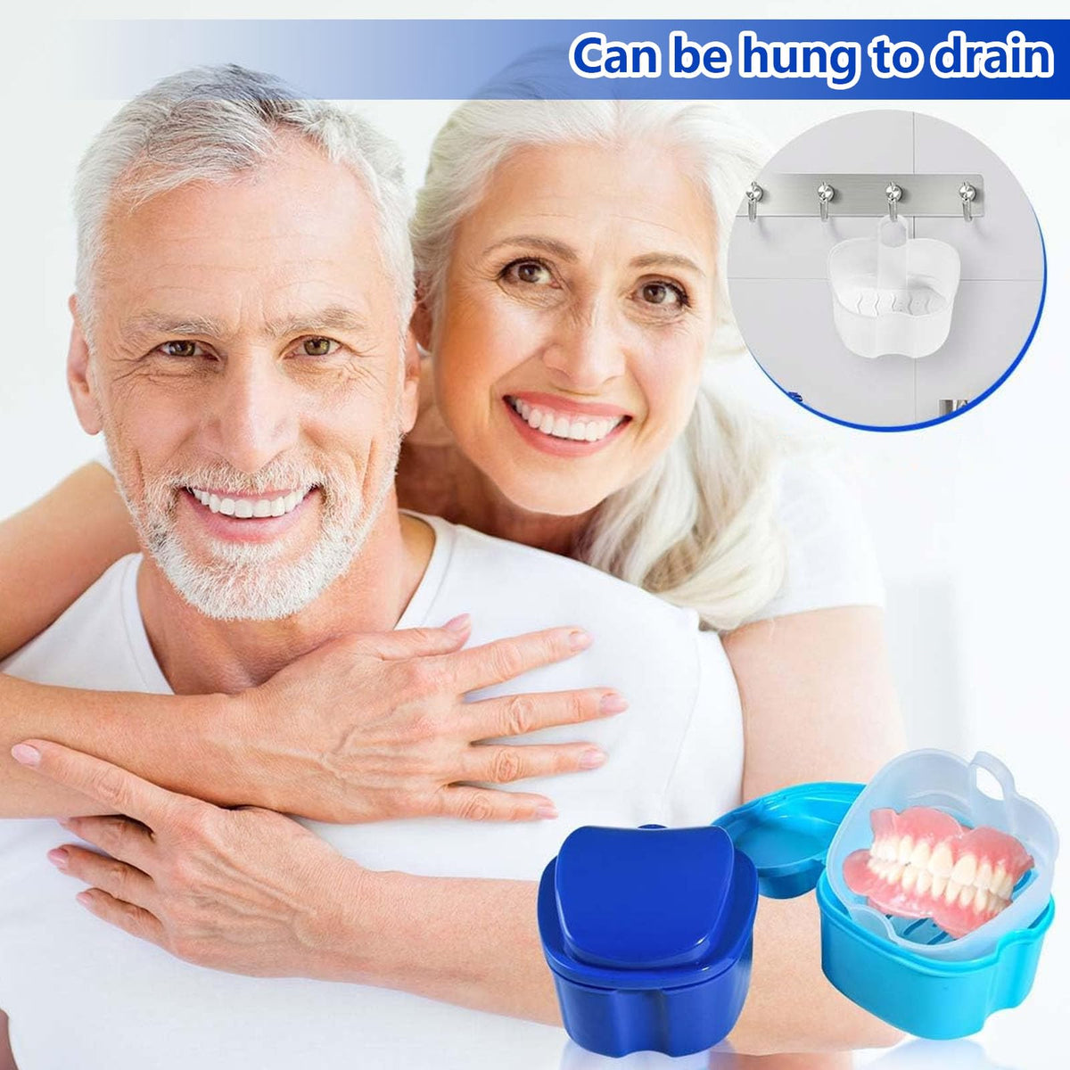 chenqi Retainer Cup Holder Mouthguard Cleaning Case with Strainer Basket, Denture Bath Box Storage Cup Holder for Travel Cleaning