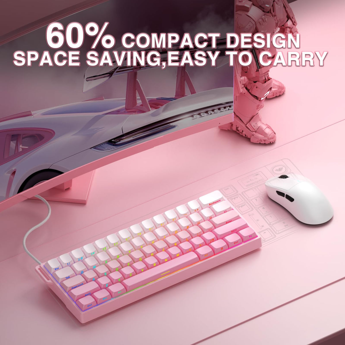 AULA WIN60 HE Mechanical Gaming Keyboard Wired,Hall Effect Magnetic Switches,Adjustable Actuation Rapid Trigger,8K Polling Rate,RGB Backlight,60% Percent Keyboard for Mac/Win (BLACK) (Pack of 2)