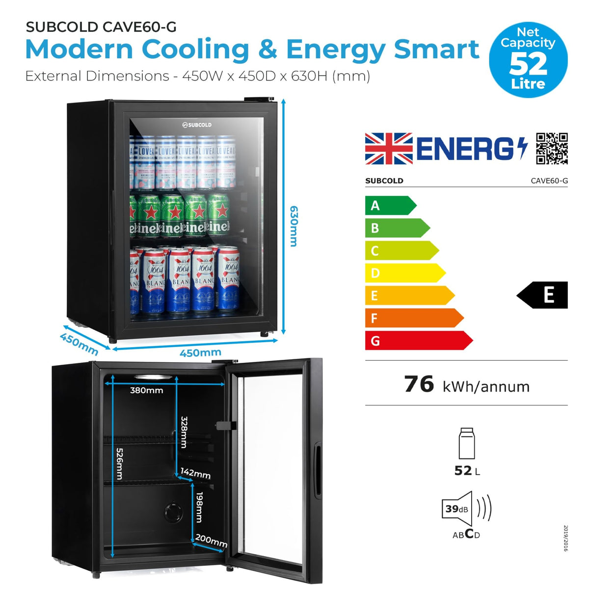 Subcold Cave35 Beer Fridge | 35L | 0-8°C | LED | Stainless Steel Door
