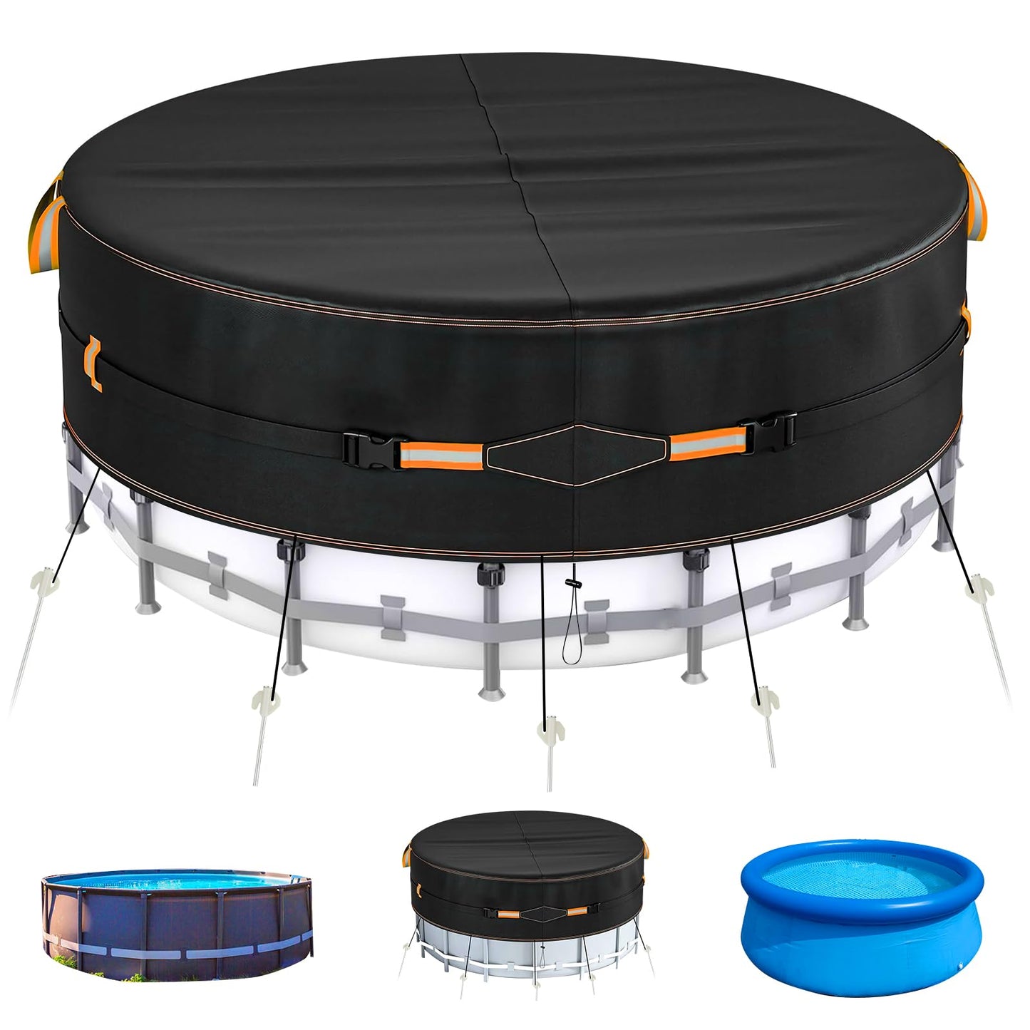 Round Pool Cover for above ground Swimming pools, Heavy Duty Oxford Fabric, Tear Resistant, Ideal for Circle & Round-shaped Pool, Waterproof and Dustproof (12FT, Black)