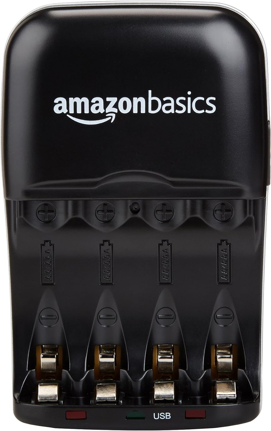 Amazon Basics 4 Slot Ni-MH AA & AAA Battery Charger With Indicator LEDs, With USB Port, Black