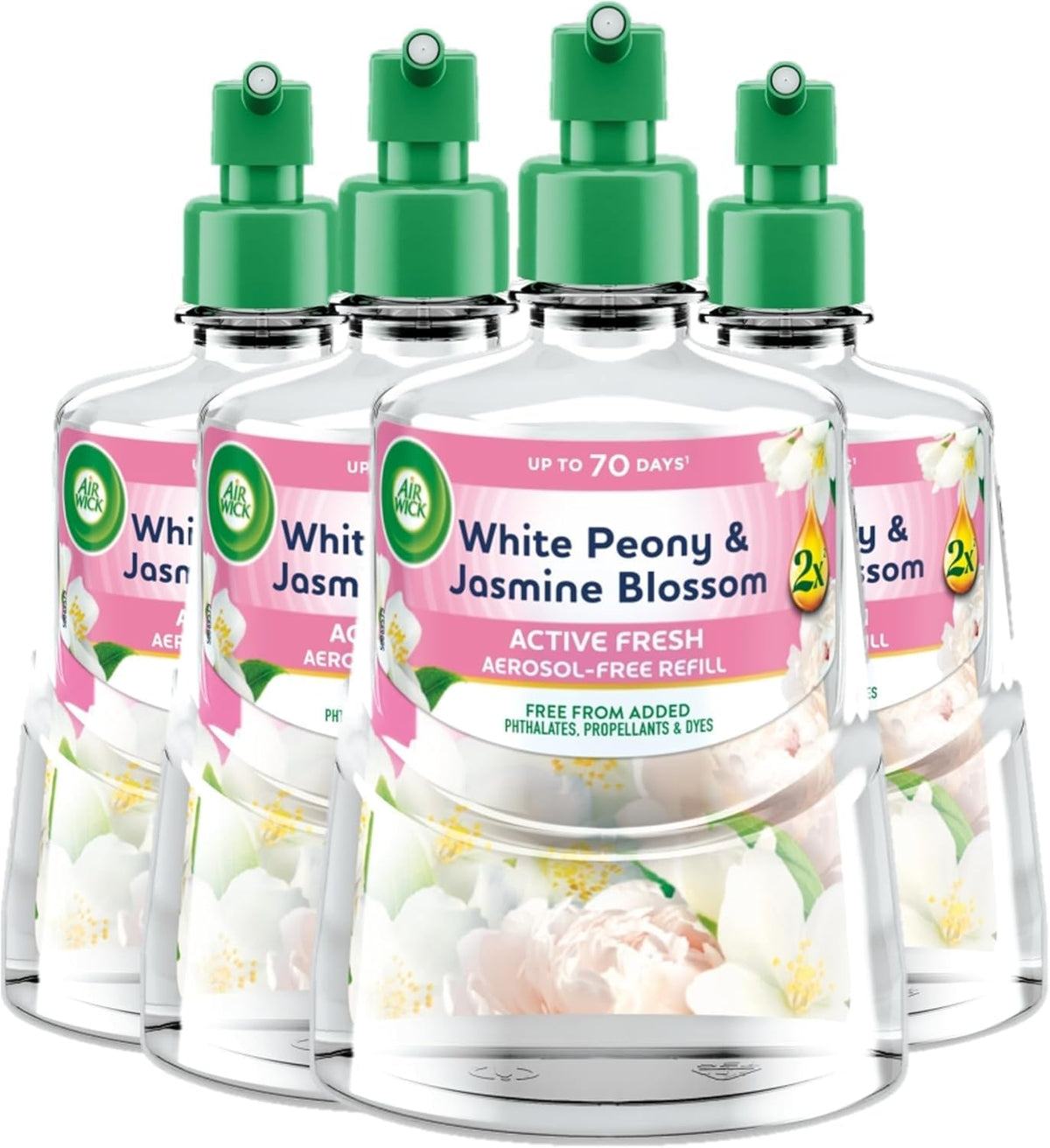 Airwick Active Fresh Refills Bundle 228ml 4 Pack - Linen & White Orchid (2 Units) - Cherry Blossom & Raspberry (2 Units)