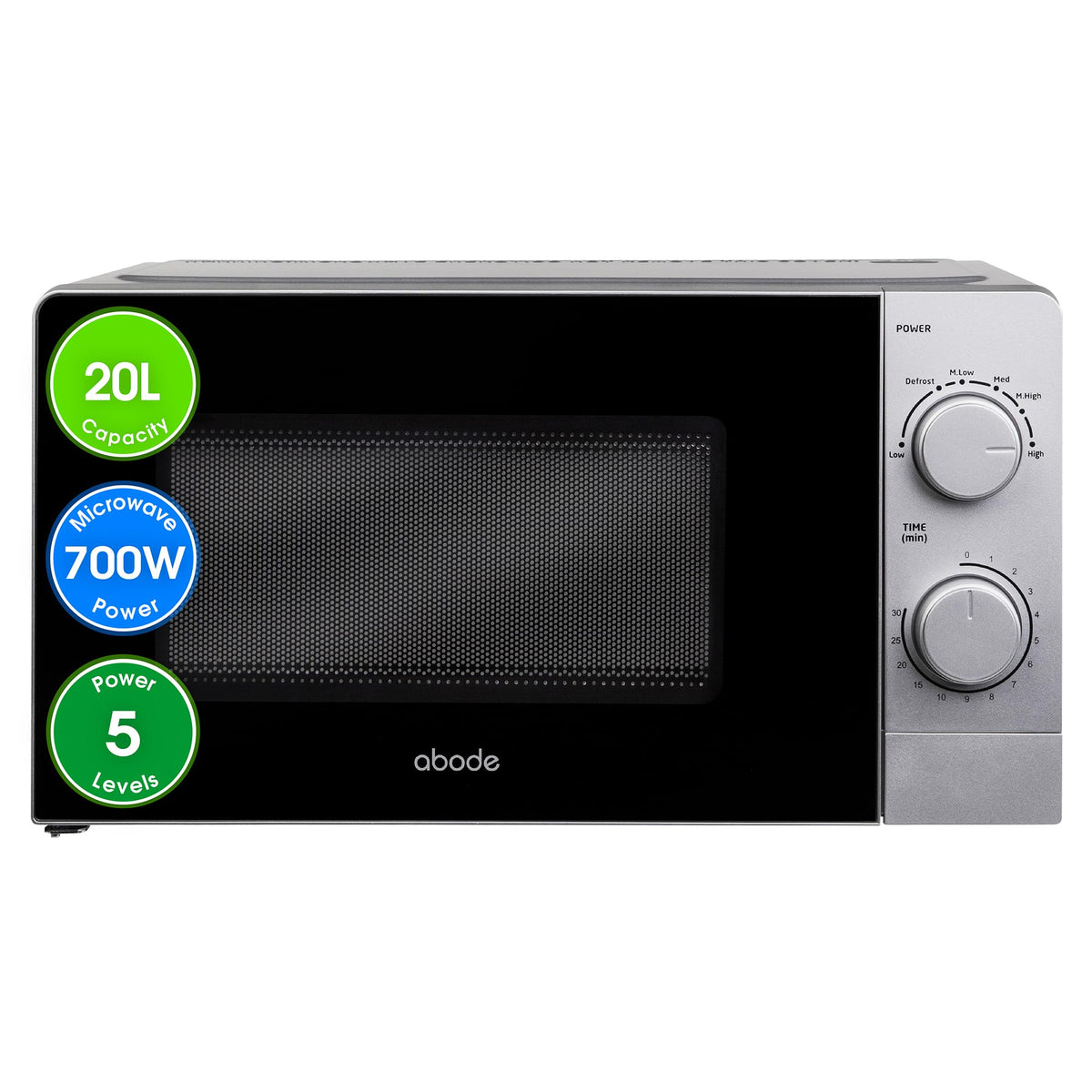 Abode Touch Control Microwave 20 Litre Black Digital 700W with Clock & Timer, 5 Auto Cook Settings & Defrost, 10 Power Levels AMT2012B (Touch Control, Silver)