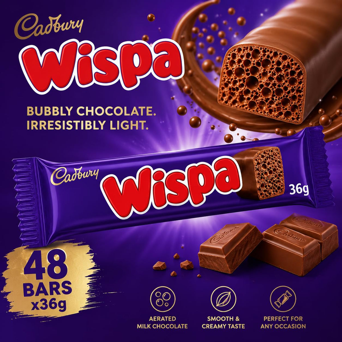 Cadbury Wispa Chocolate Bar, Smooth Milk Chocolate, 4 x 27.9 g (Pack of 1)