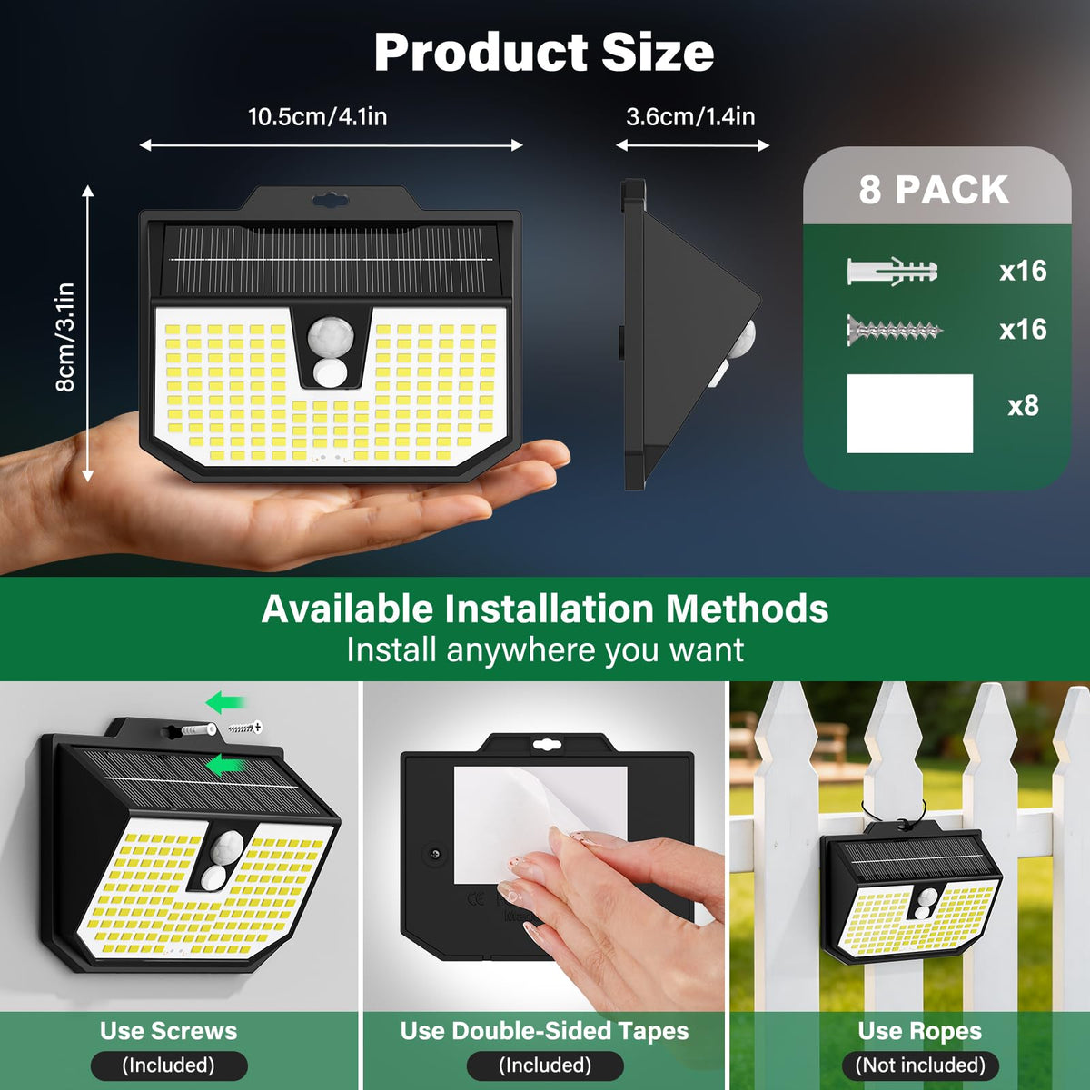 132LED Solar Security Lights,3000K Wall Lights IP65 Waterproof