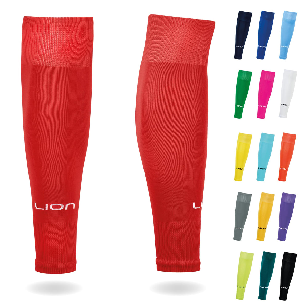 LION SPORTSWEAR Kids/Youth Football Sock Sleeves To Accompany Grip Socks - Fits Over Calf/Shin Pads - Variety Of Colors To Match Your Team Kit