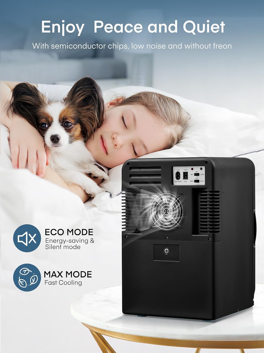 Mini Fridge for Bedrooms, 15 Liter /21 Cans Portable Small Fridge, AC+DC Power Car, Office, Thermoelectric Cooler & Warmer Skincare for Food, Drinks, Cosmetics, Max & ECO Mode, Black
