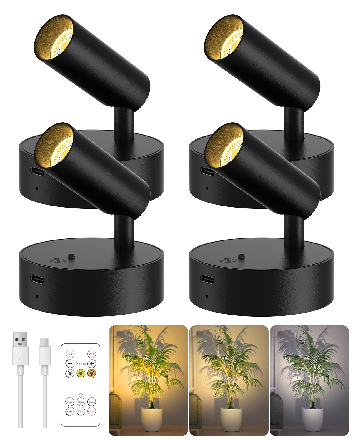 GOODEA Battery Operated Spot Light Indoor with Remote, Up to 30 Days, 3 CCT
